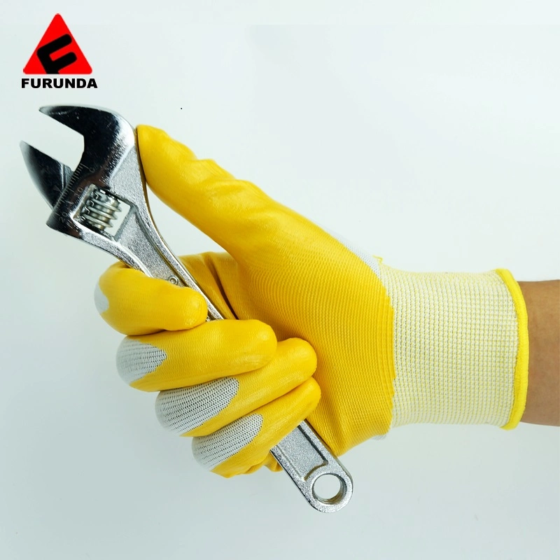 13 Gauge Smooth Nitrile Coated Work Safety Gloves in Yellow