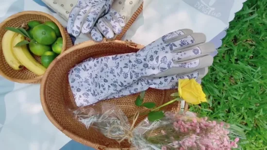 Elegante Gartenhandschuhe mit Blumendruck, Sicherheit, Gartenarbeit, Rosenschnitt, waschbar, dornensicher, Leder-Gartenhandschuhe